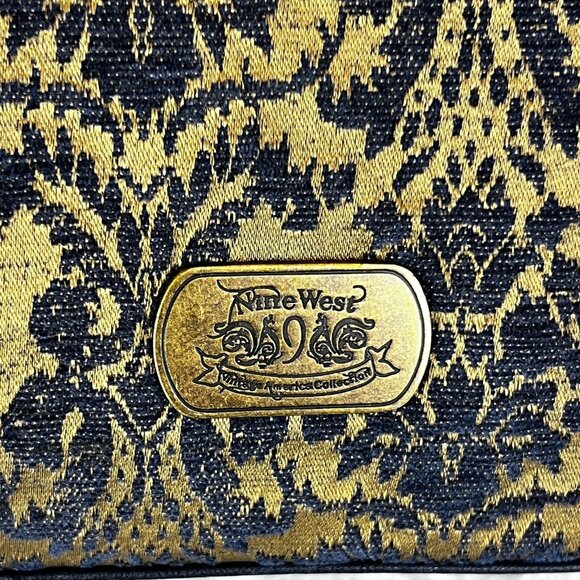 Nine West VTG America Bag Karen Elson Brocade Navy Gold Tapestry Purse Goth Boho - Picture 4 of 15